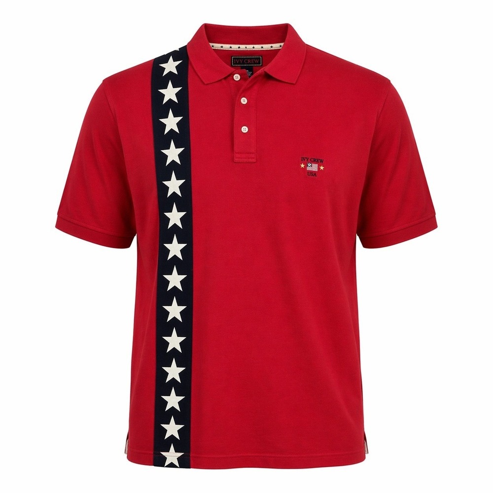 Vintage Ivy Crew Rugby Polo Mens XXL Red Blue Stars USA Flag Logo Cotton 90s